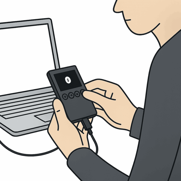 Person richtet eine OneKey Classic 1S Hardware-Wallet ein